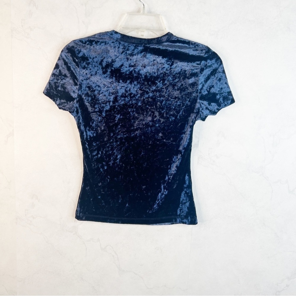 [Free People] Blue Crushed Velvet Baby Tee - Picture 2 of 2